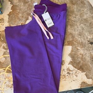FIGS Women's Purple Livingston Boot Cut Scrub Pants with Pink Drawstring